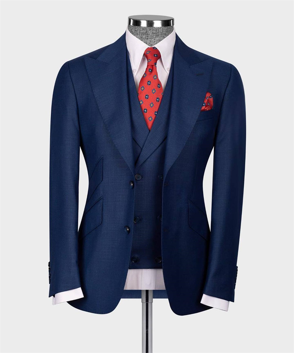 Men Formal Wear With Blazer - Elegant Navy Blue Classic Wedding Tuxedo