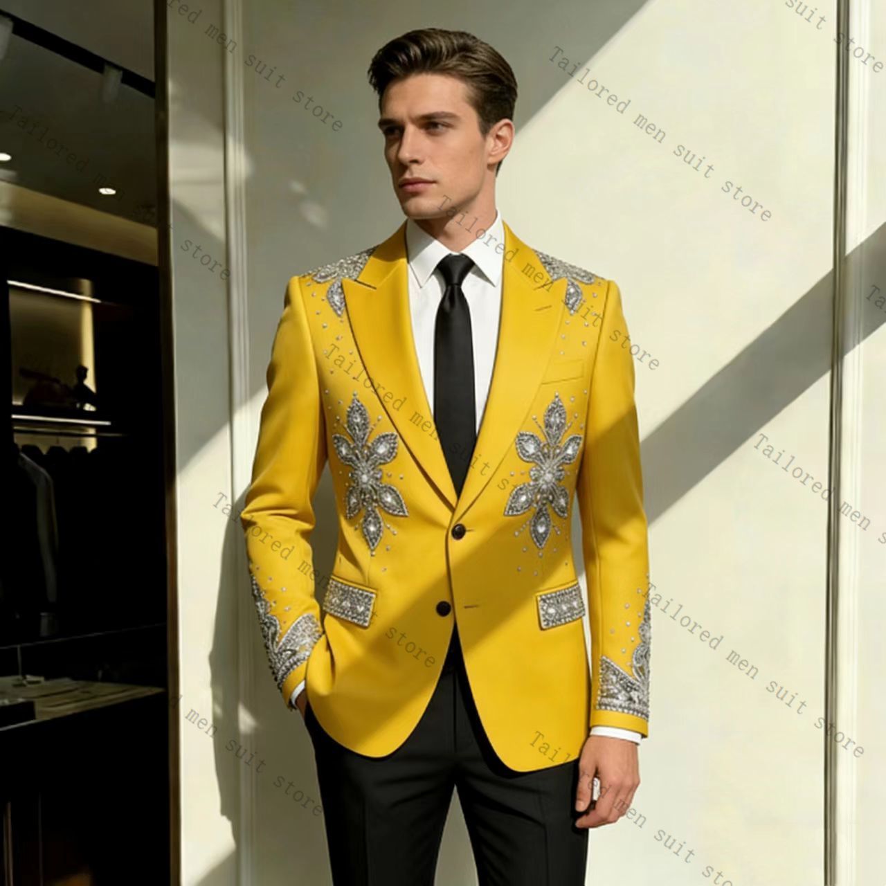 Formal Wear For Men Yellow - Yellow Men Suits Pants Set 2