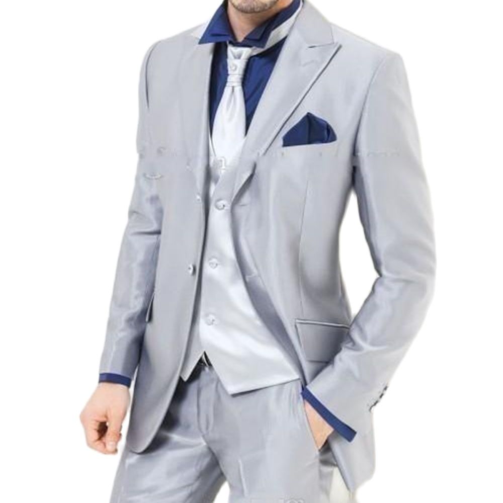 Custom Made Silver Shiny Satin - Men'S Formal Dinner Wear review and price