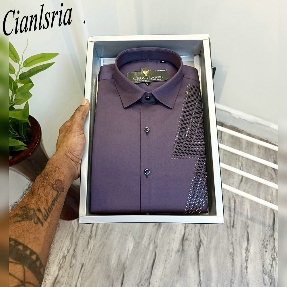 Men Luxury One‑Side Geometric  - Men Formal Party Wear Shirt review and price