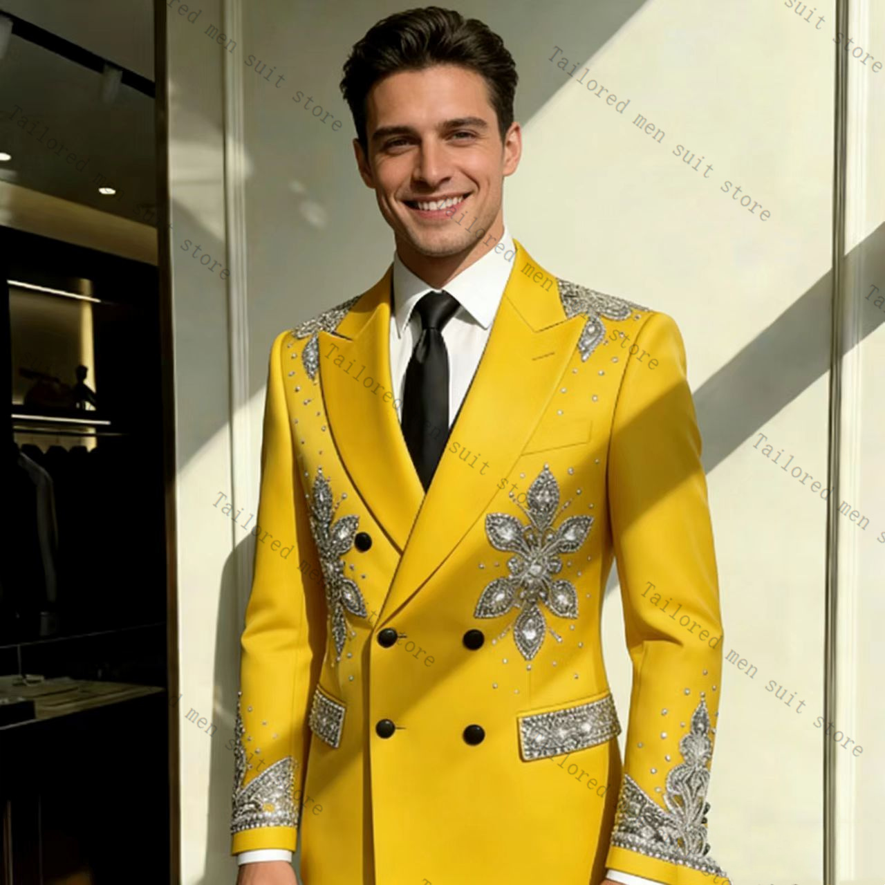 Yellow Men Suits Pants Set 2 P - Formal Wear For Men Yellow review and price