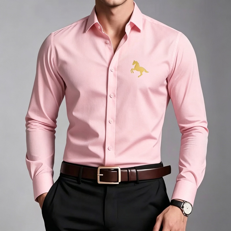 Elegant Golden Horse Logo Prin - Men Formal Office Wear Shirts review and price