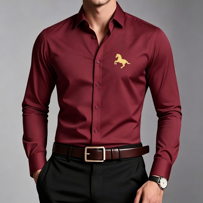 Elegant Golden Horse Logo Prin - Men Formal Office Wear Shirts review and price