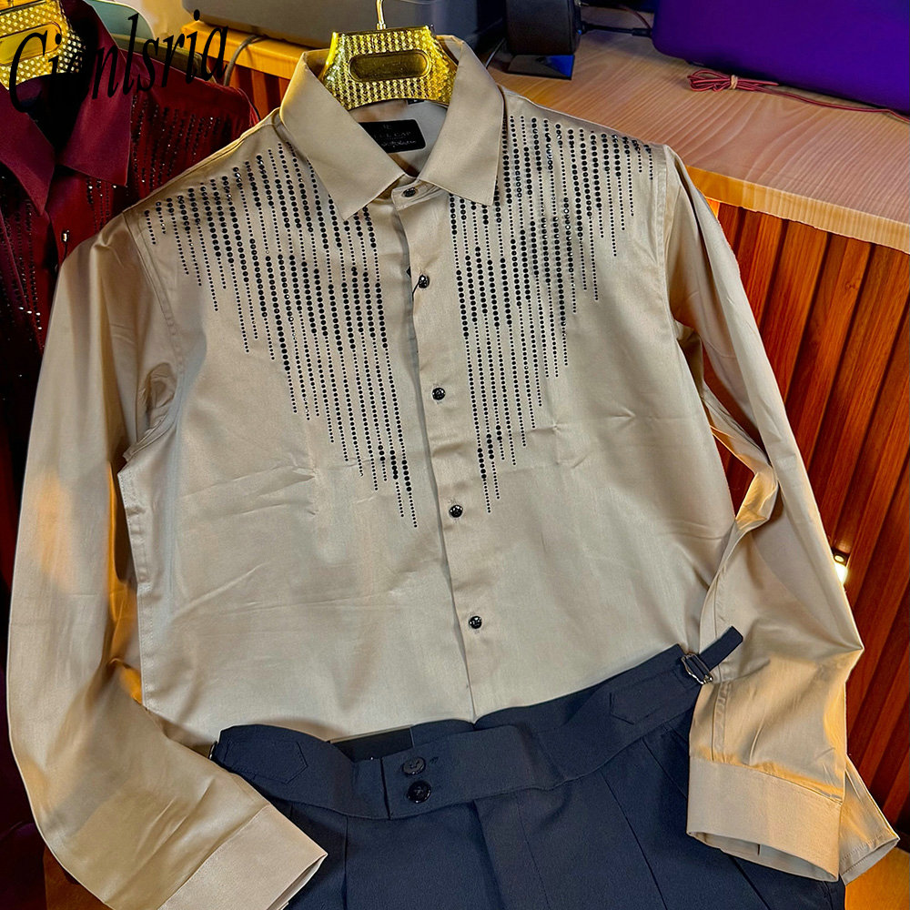 Men Luxury Vertical Rhinestone - Men Formal Party Wear Shirt review and price