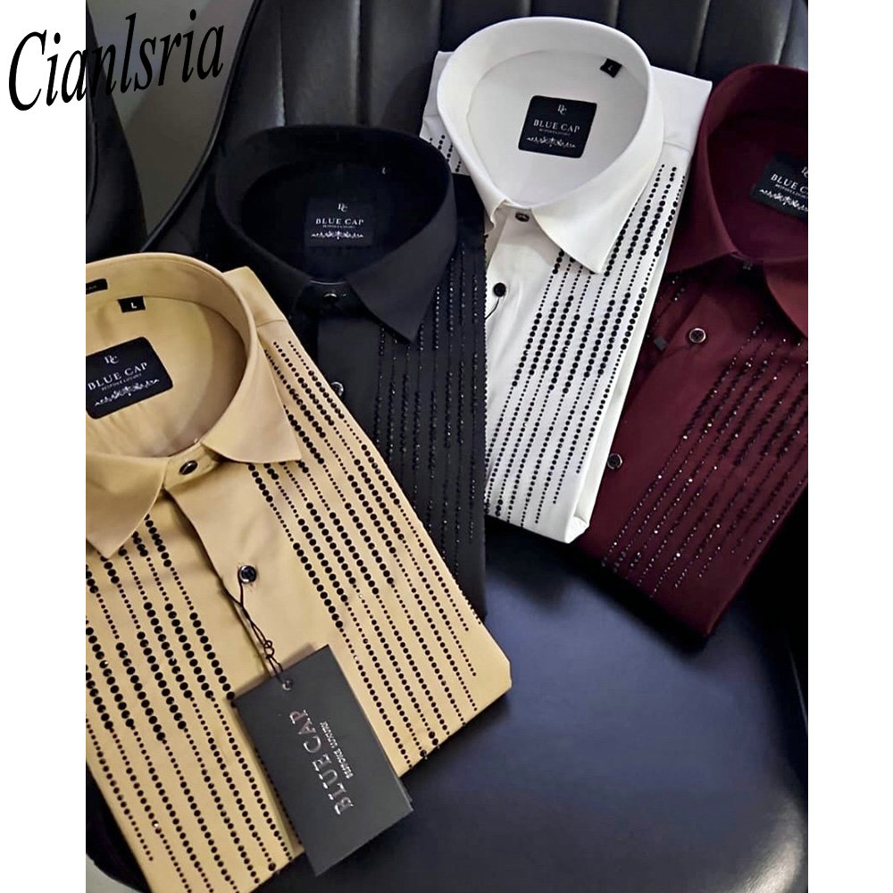 Men Luxury Vertical Rhinestone - Men Formal Party Wear Shirt review and price