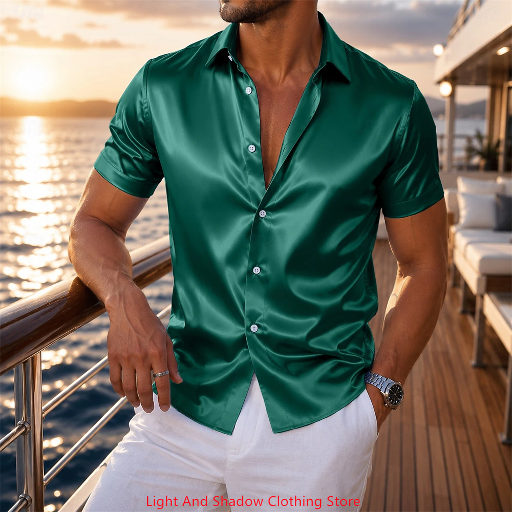 Men's Satin Short Sleeved Shir - Men Formal Party Wear Shirt review and price