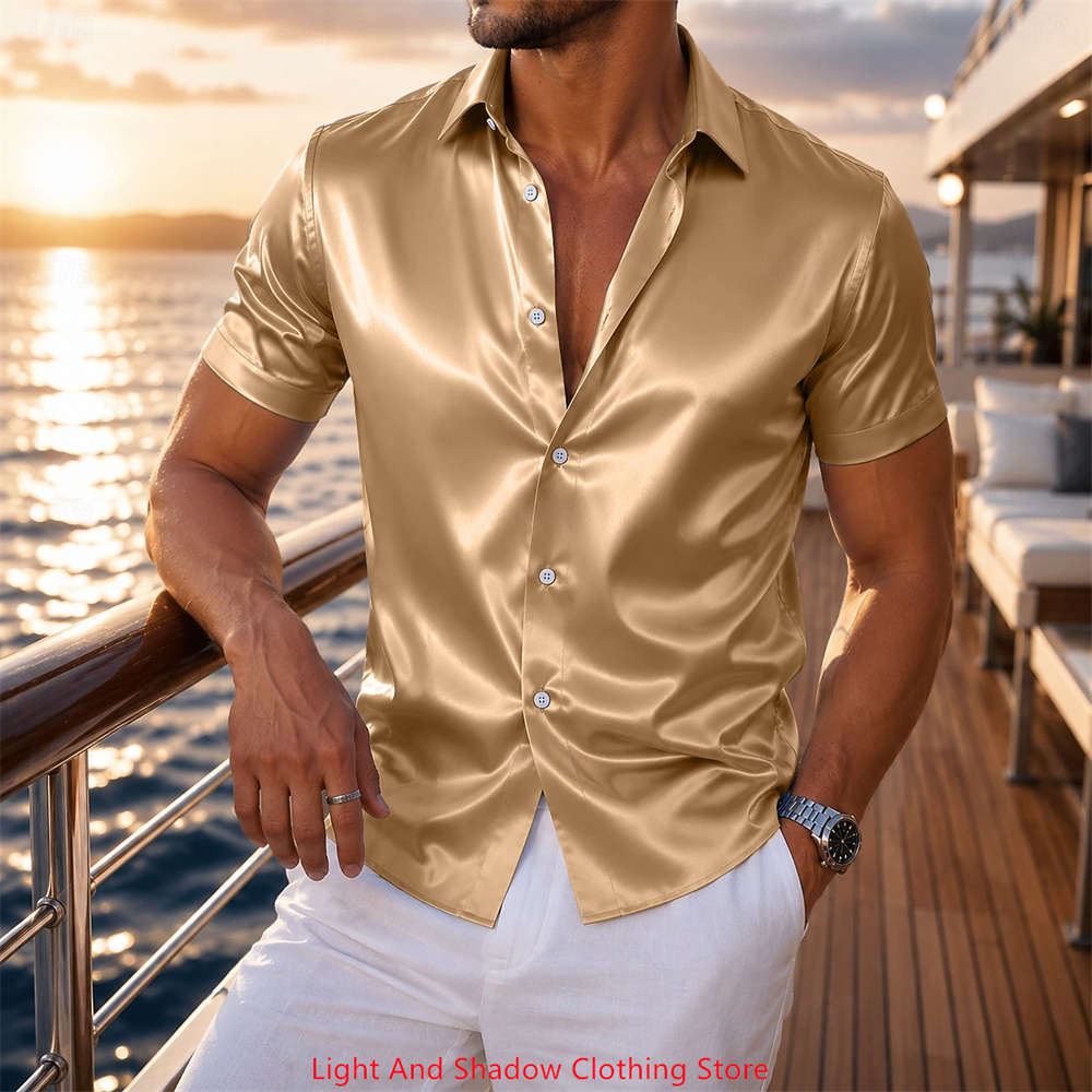 Men's Satin Short Sleeved Shir - Men Formal Party Wear Shirt review and price