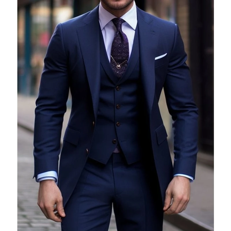 Navy Blue 3 Pieces Casual Male - Men Formal Wear With Blazer review and price