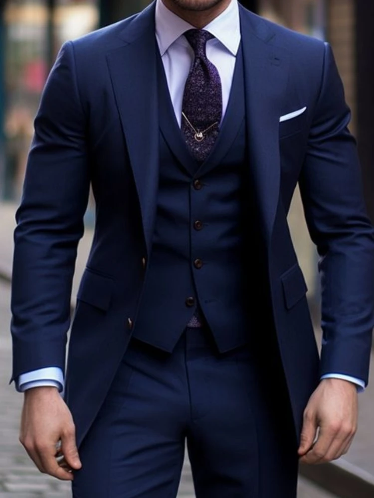 Navy Blue 3 Pieces Casual Male - Men Formal Wear With Blazer review and price