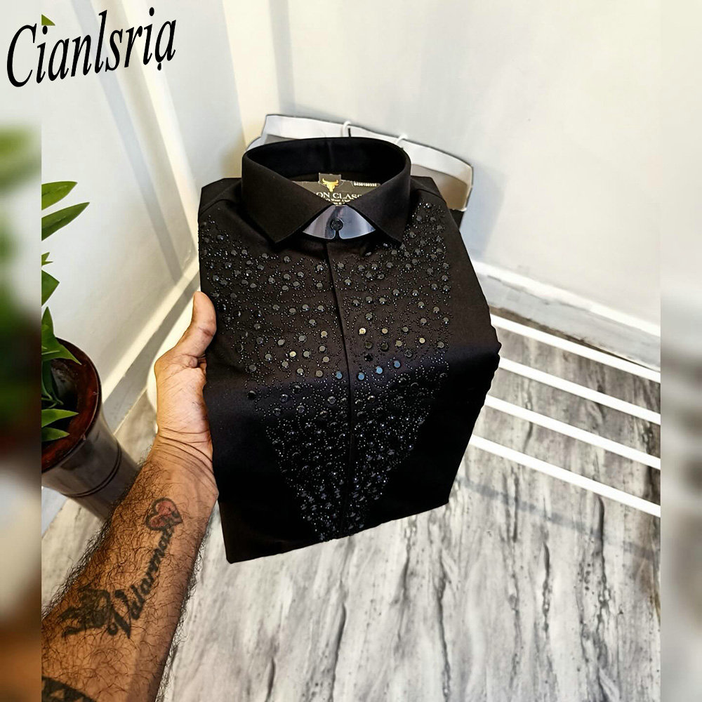 Men V‑Shape Full Rhinestone Lo - Men Formal Party Wear Shirt review and price