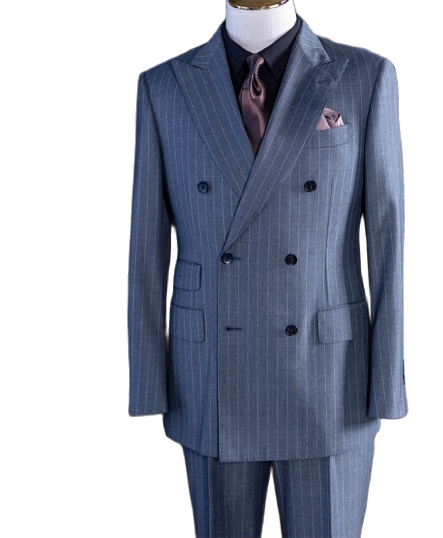 Grey Stripe Double Breast Clas - Men Formal Wear With Blazer review and price