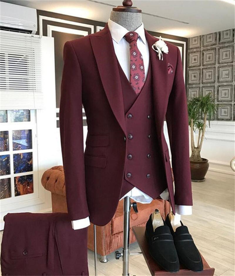 2021 Burgundy Double Breasted  - Men Formal Wear With Blazer review and price